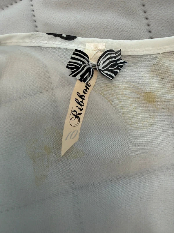 Ribbon White Sheer Butterfly Flared Sleeve Blouse 10