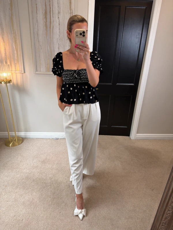 River Island Black Polka Dot Boho Blouse XS