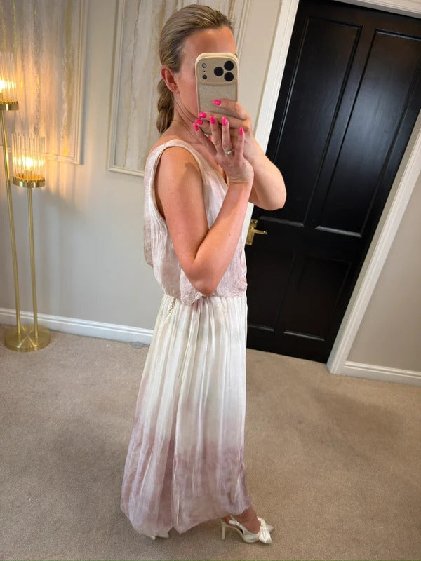Boutique Pink & White Maxi Dress One Size