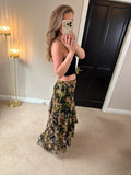 M&S Black Floral Tiered Maxi Skirt 10