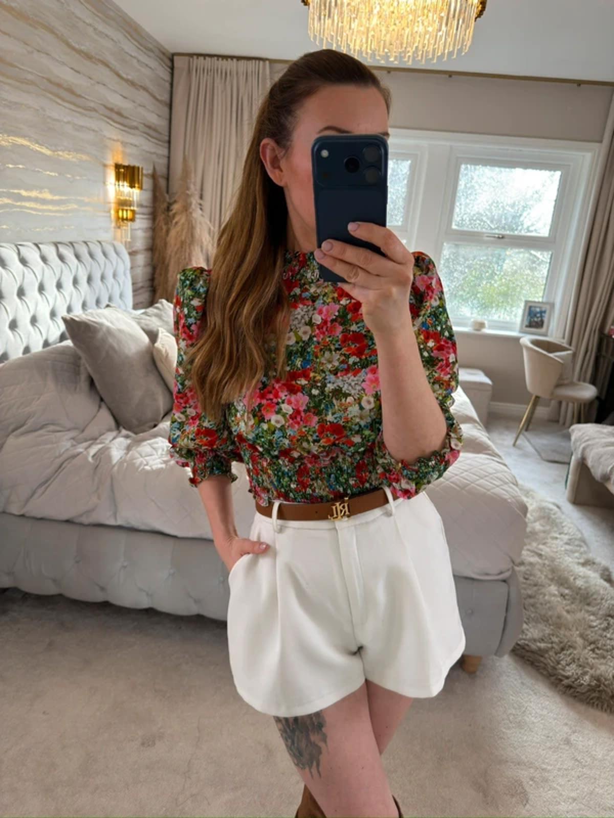 Zara Satin Floral Puff Sleeve Blouse XS