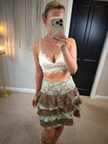 Vintage Jigsaw Brown & Blue Frill Layered Skirt 8