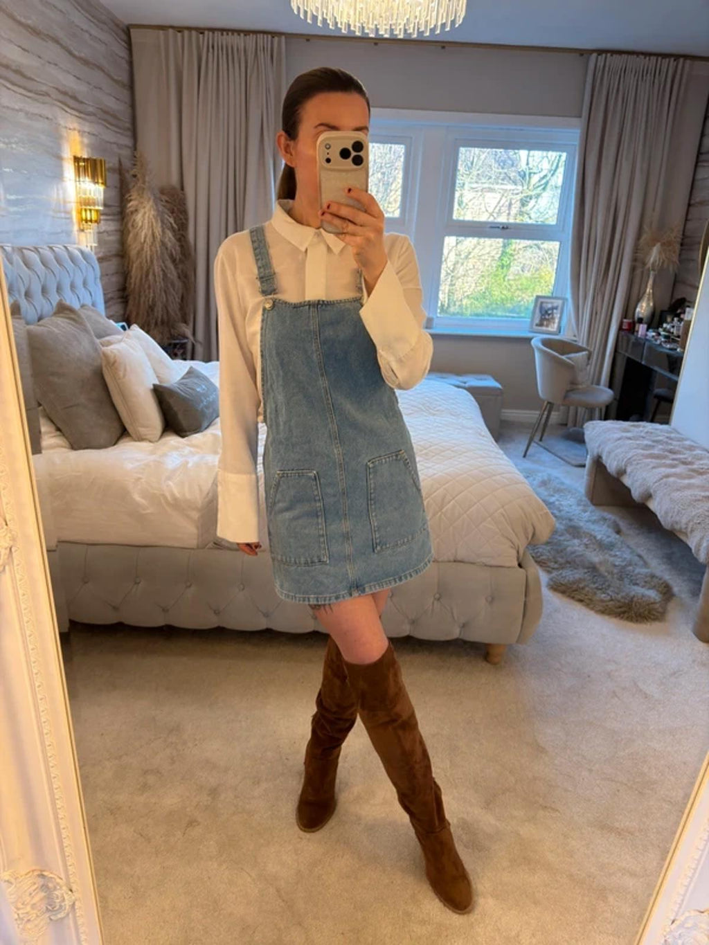 Topshop Light Denim Pinafore Mini Dress 6