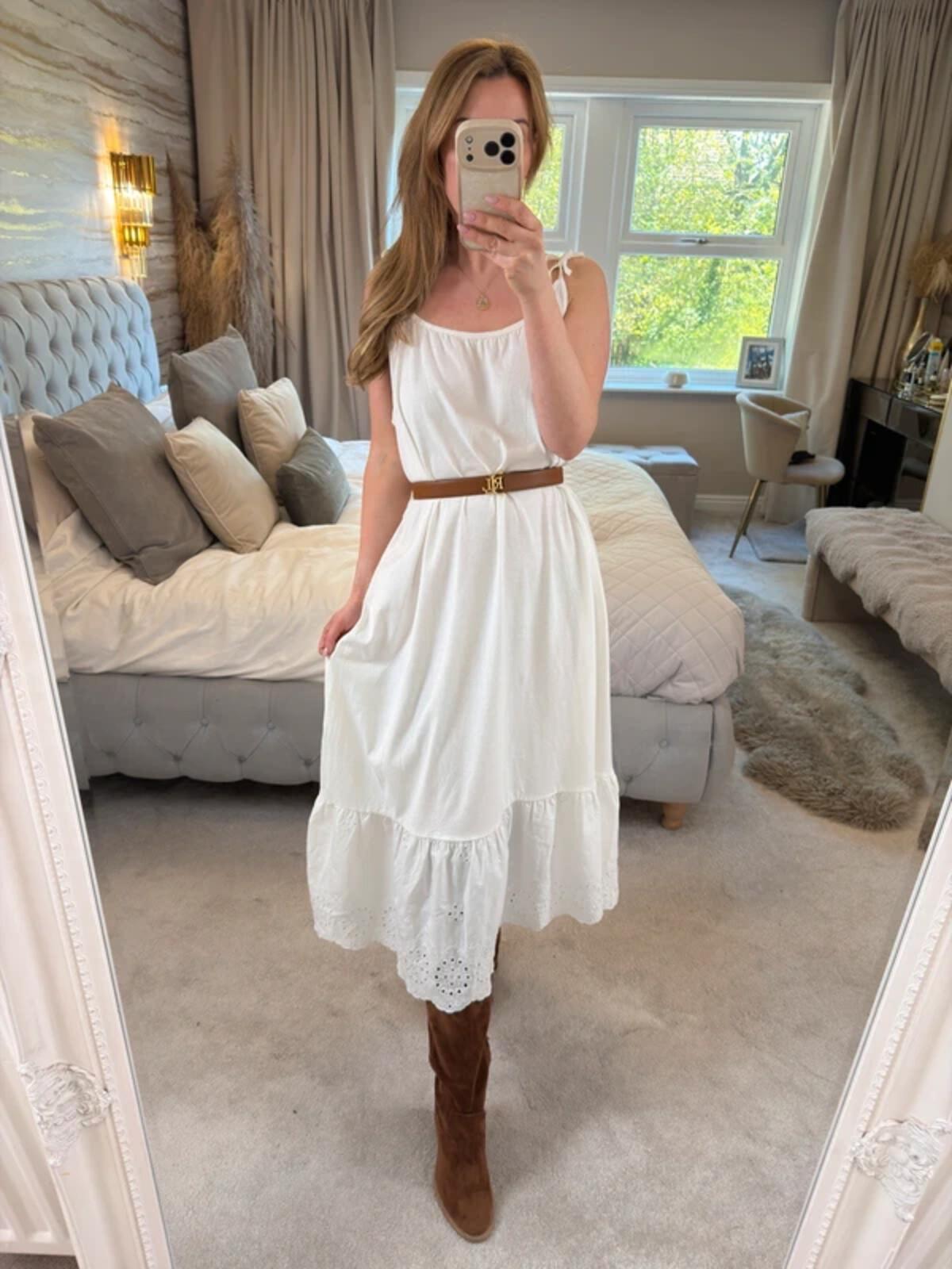 BNWT Next White 100% Cotton Broderie Anglaise Midi Dress 12