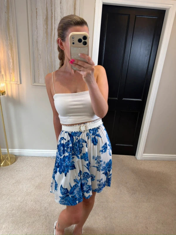 Cath Kidston White & Blue Floral Skirt Small