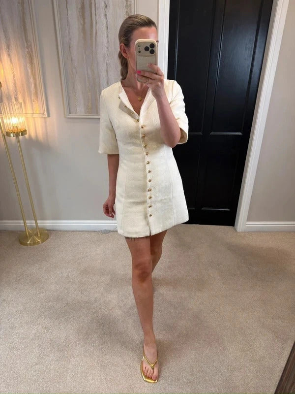 H&M Cream Tweed Effect Mini Dress XS