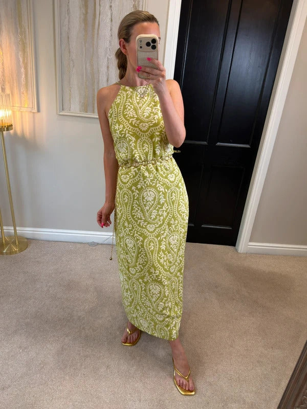 Mango Green Floral Open Back Midi Large