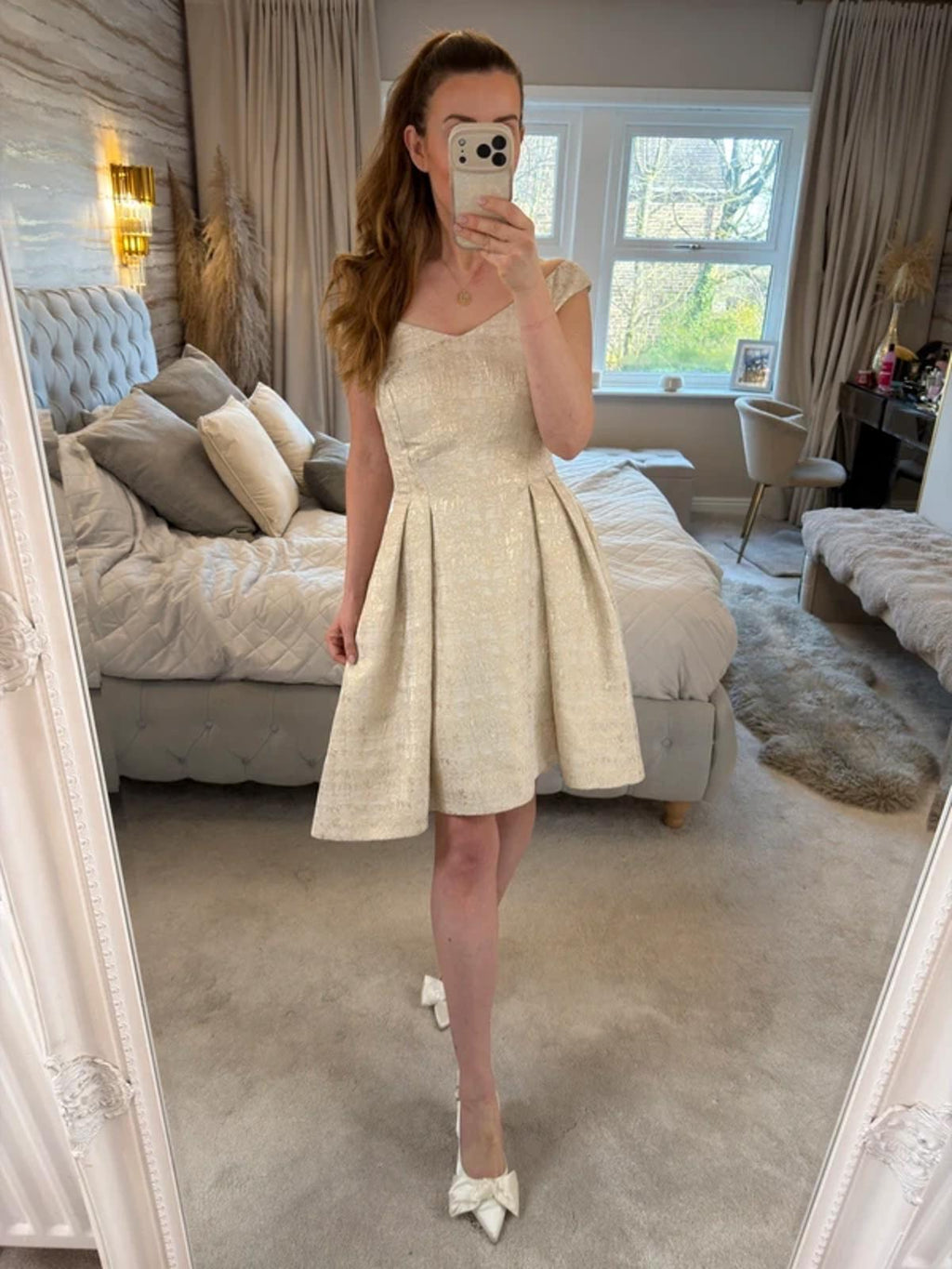 Coast Ivory & Gold Dip Hem Dress 12
