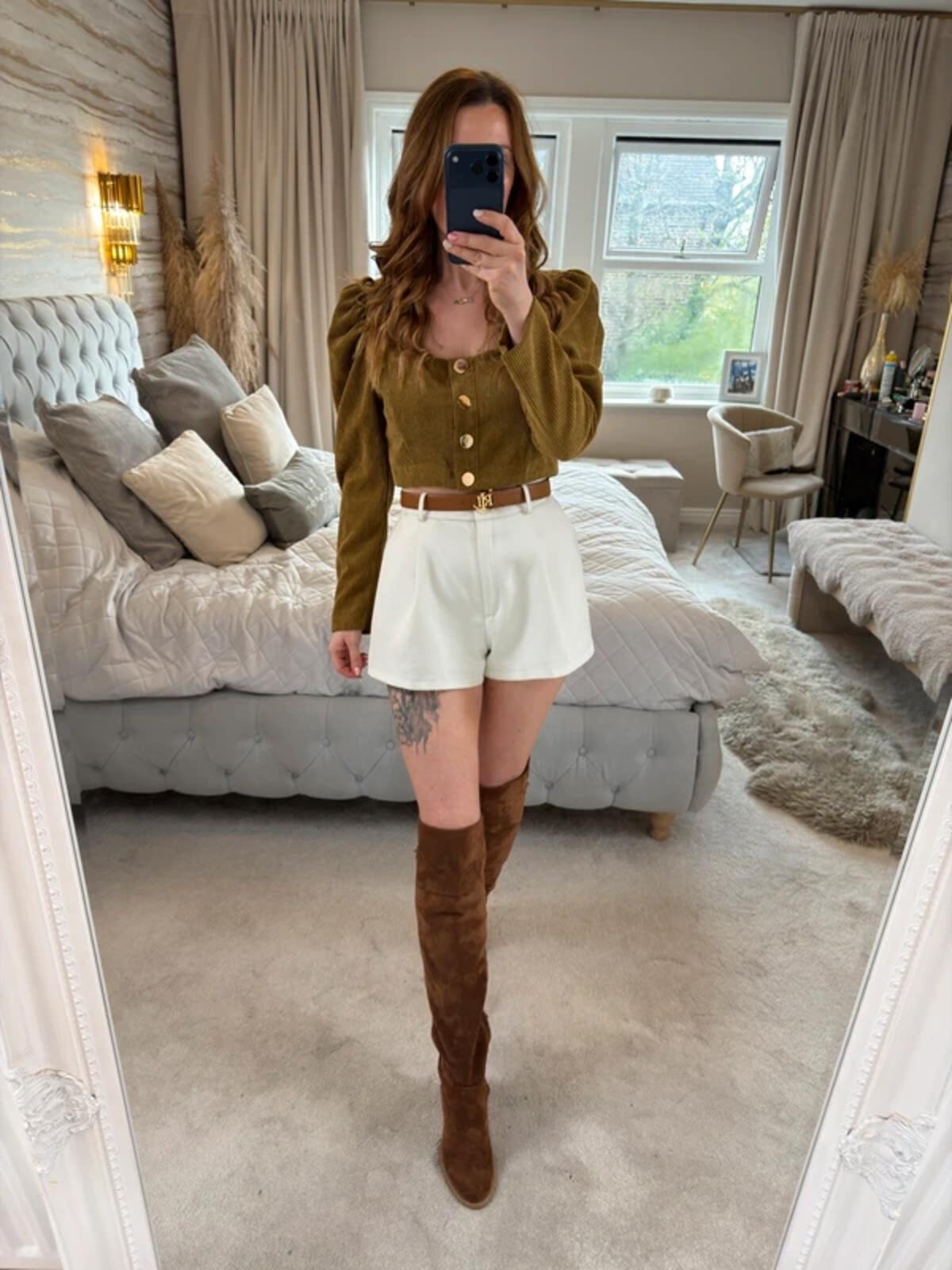 Zara Brown Corduroy Puff Sleeve Top Medium