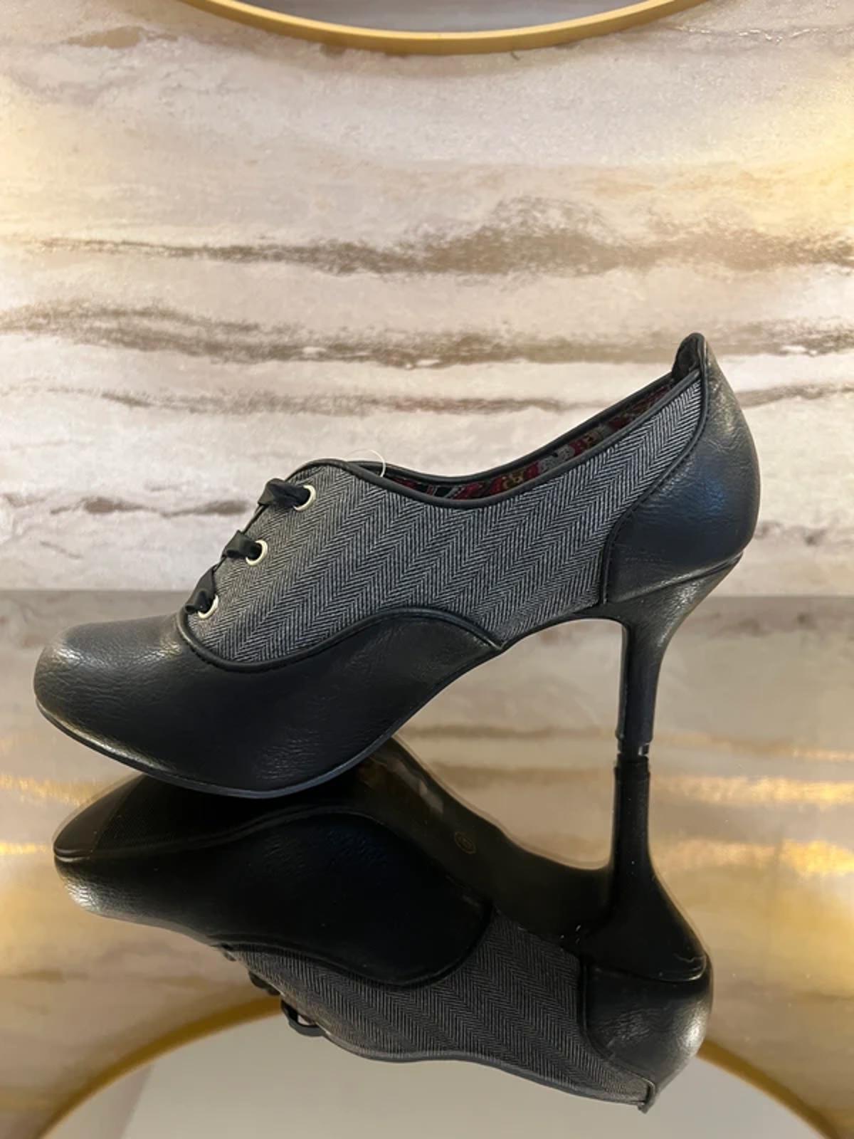 Joe Browns Black & Grey Herringbone Ribbon Lace Heels 6