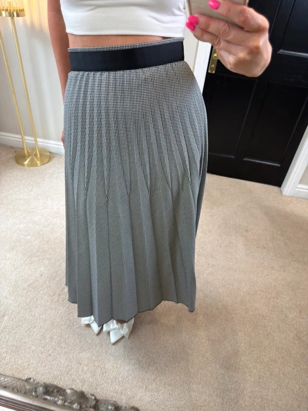 Mango Black & White Check Pleated Midi Skirt 12