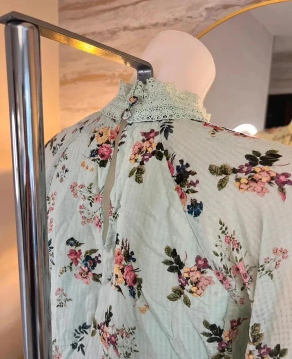 Hermant & Nandita Mint Green Floral Lace Blouse XS