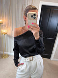 River Island Black Satin Off The Shoulder Blouse 8