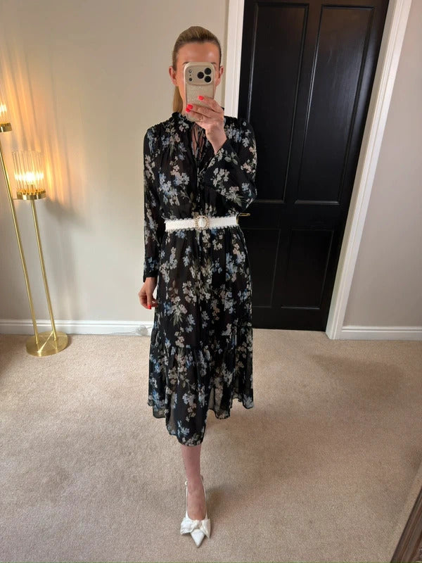 H&M Black Floral Sheer Oversized Dress XS