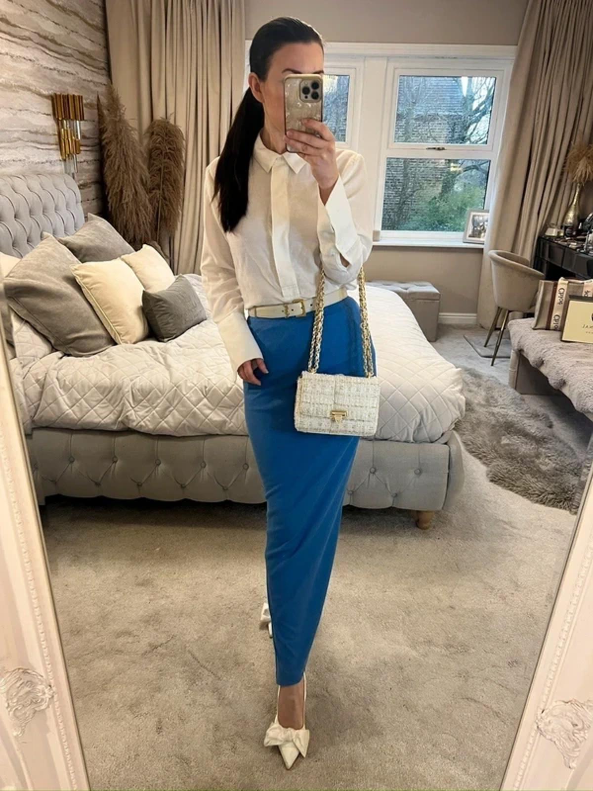 BNWT River Island Blue Ribbed Maxi Skirt 10