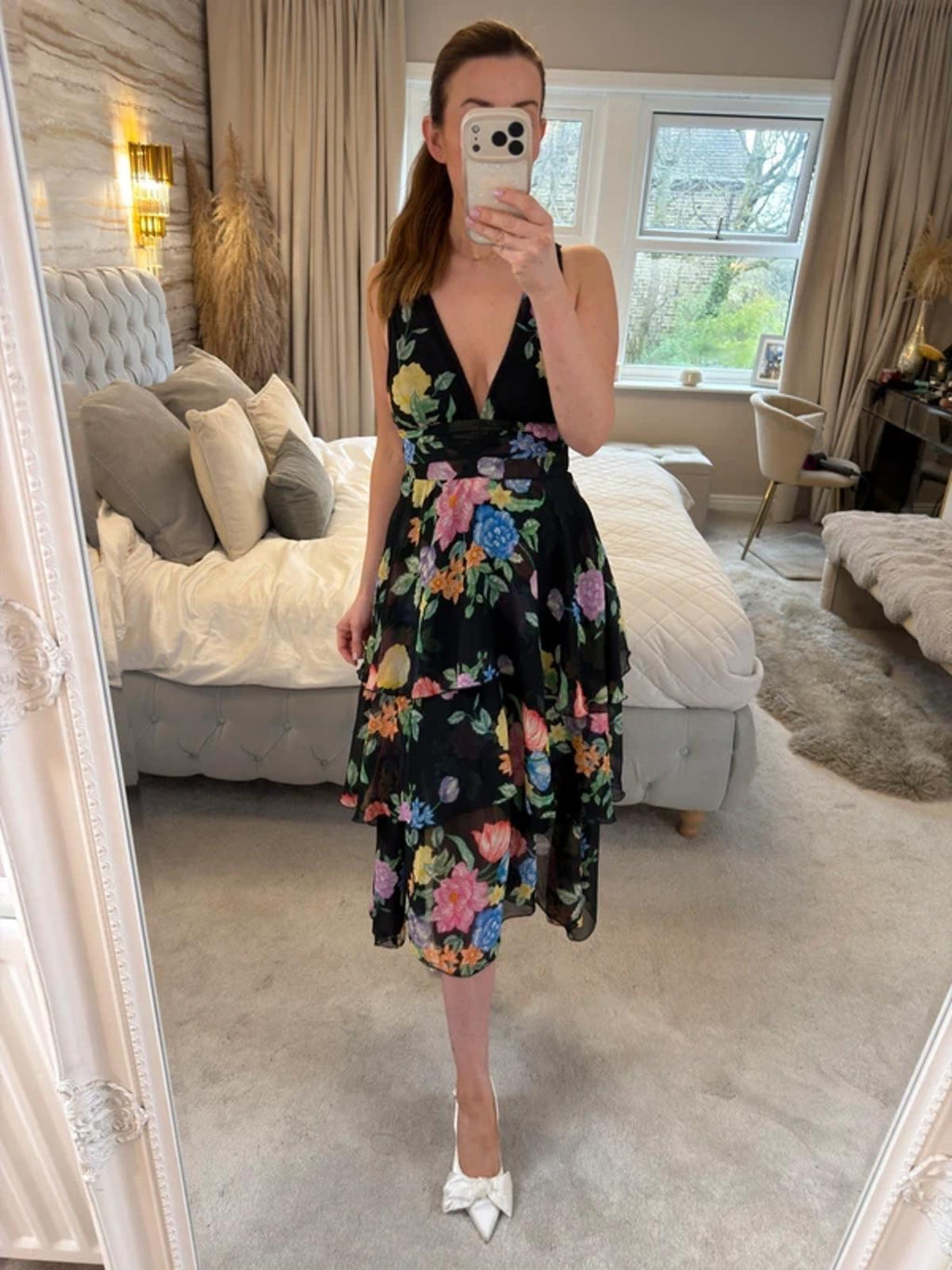 BNWT Topshop Black Ruffle Tiered Floral Dress 6/8