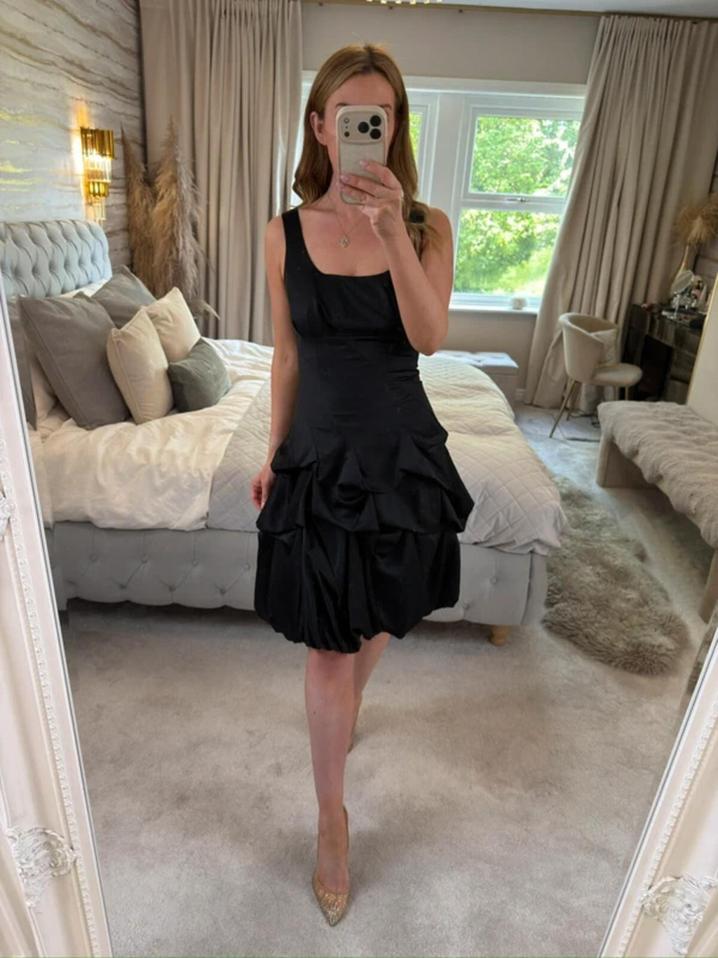 Monsoon Black Satin Bubble Hem Parachute Dress 10