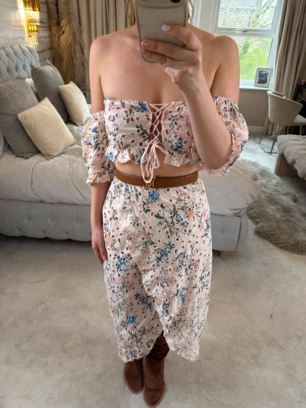 ASOS Pink Floral Broderie Anglaise Skirt Co Ord 8 BNWT
