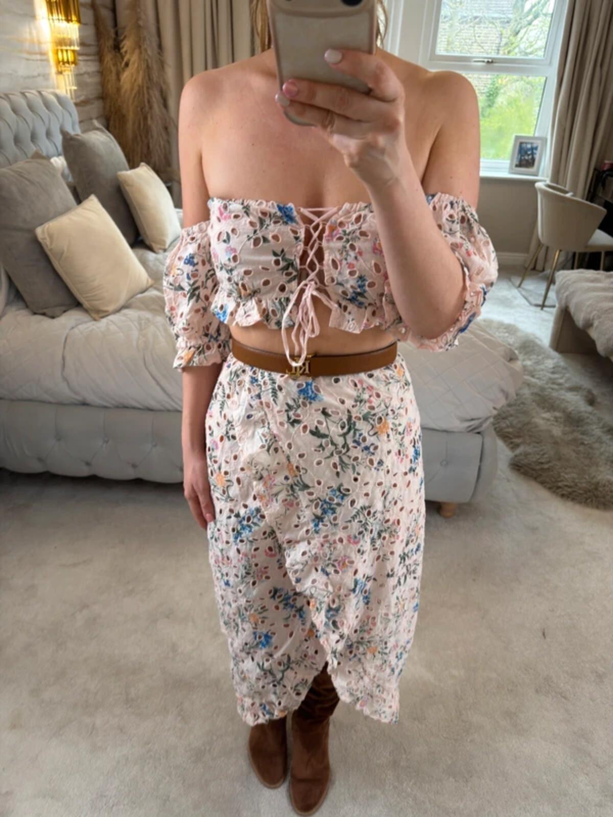 ASOS Pink Floral Broderie Anglaise Skirt Co Ord 8 BNWT