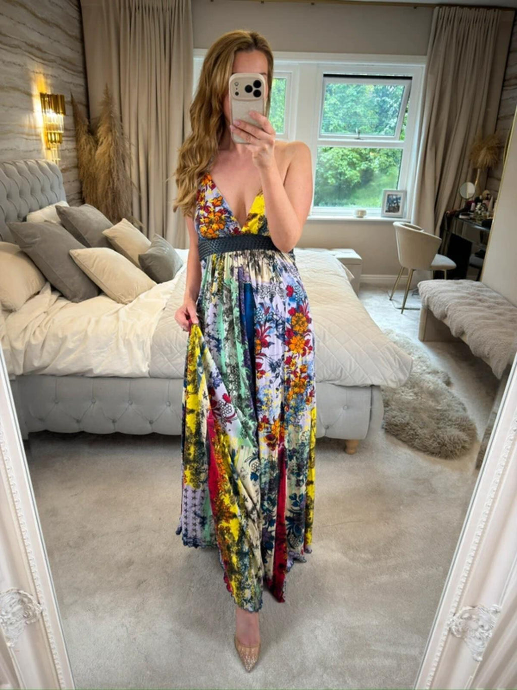 Firetrap Multicoloured Floral Jersey Plait Maxi Dress Medium