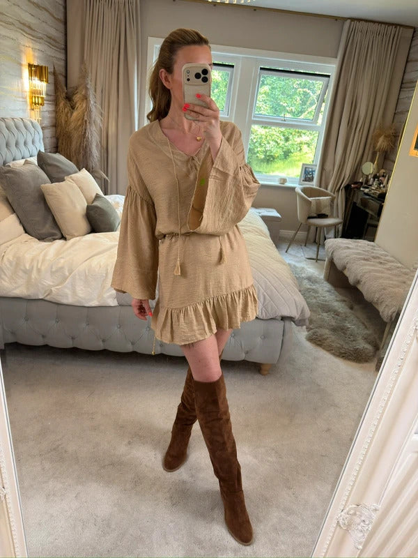 JQ By Jenerique Beige Boho Tassel Dress Large