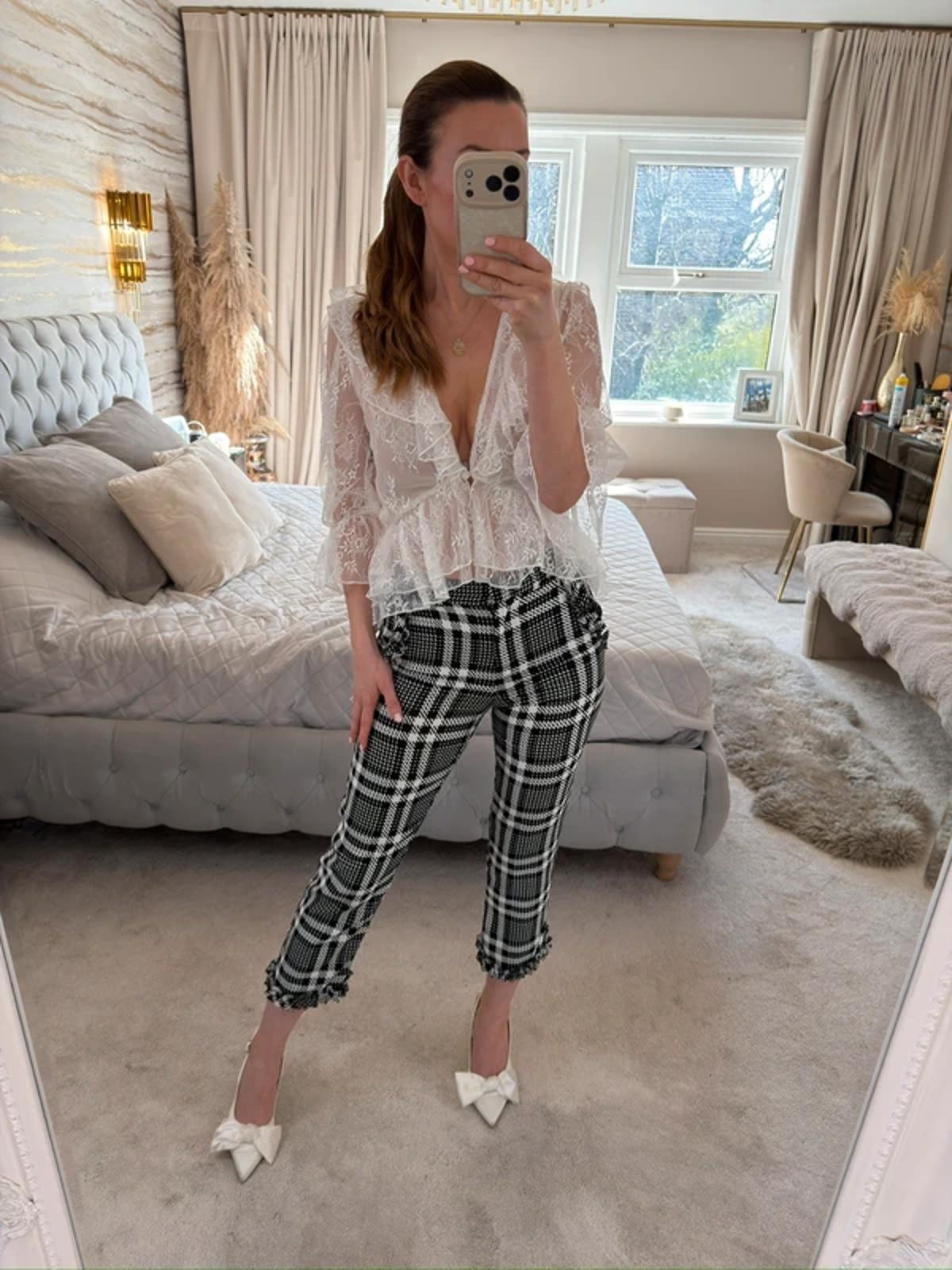 River Island Black & White Check Frill Cropped Trouser 6