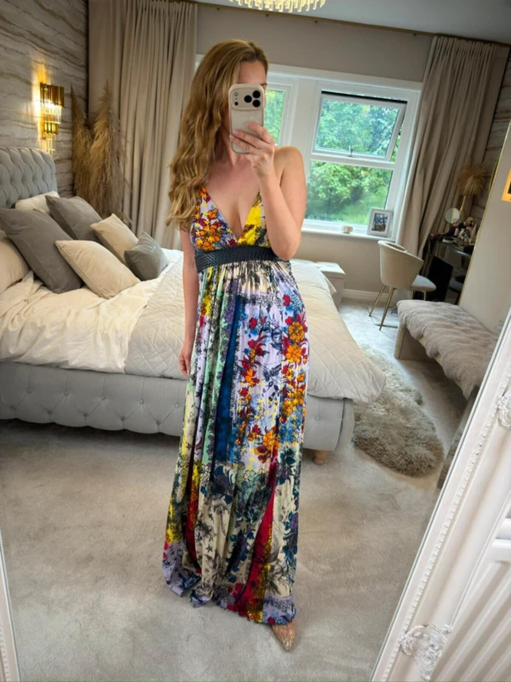 Firetrap Multicoloured Floral Jersey Plait Maxi Dress Medium