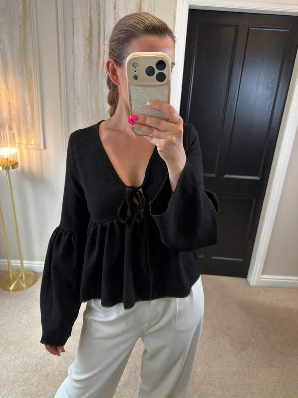 BNWT Boohoo Black Tie Front Boho Top 8
