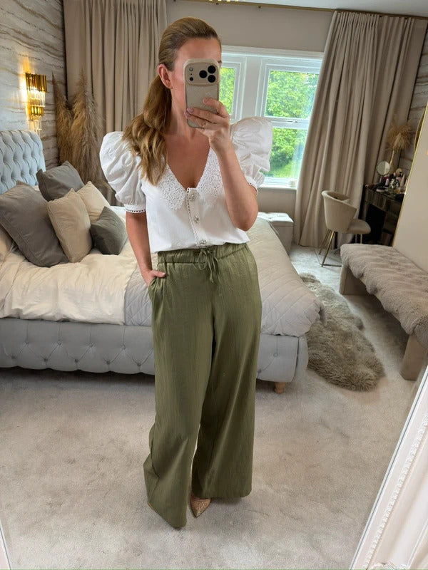 Zara Metallic Green Wide Leg Trouser Small