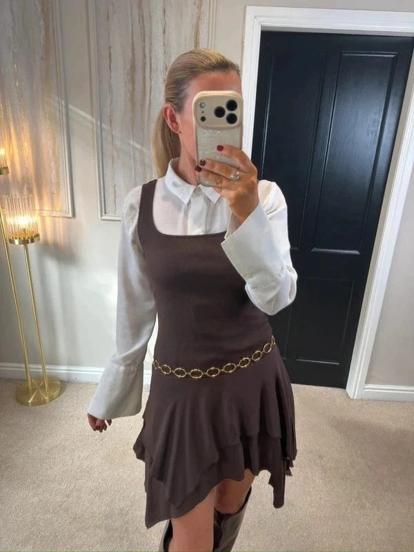 Zara Brown Asymmetrical Dress Small