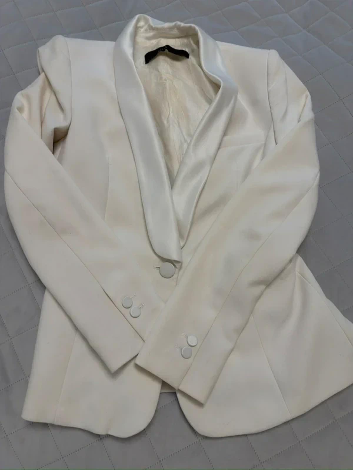 Zara Off White satin Trim Blazer Jacket Small