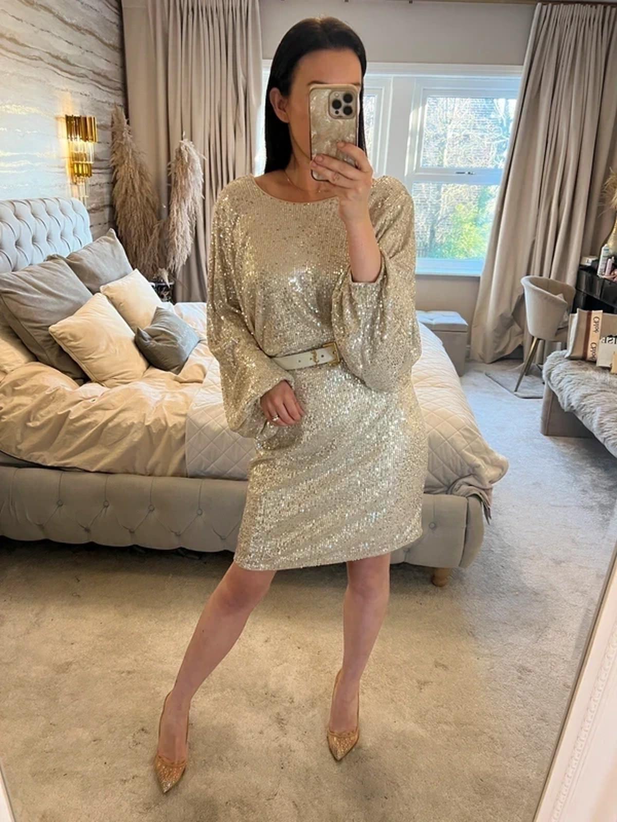 BNWT V By Very Champagne Sequin Dress 16 ⭐