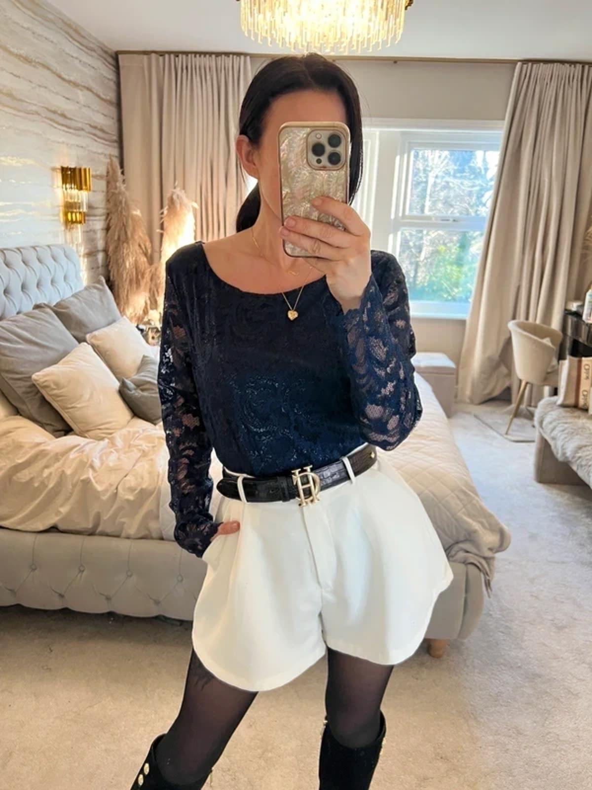 Per Una Navy Sparkly Lace Blouse 16