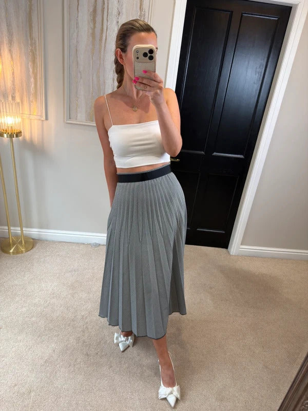 Mango Black & White Check Pleated Midi Skirt 12