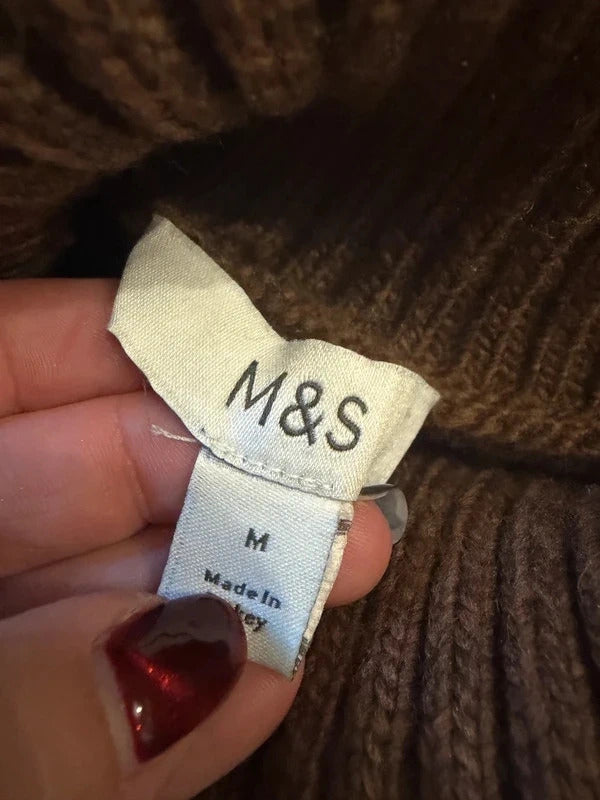 M&S Brown Cable Knit Roll Neck Jumper Medium