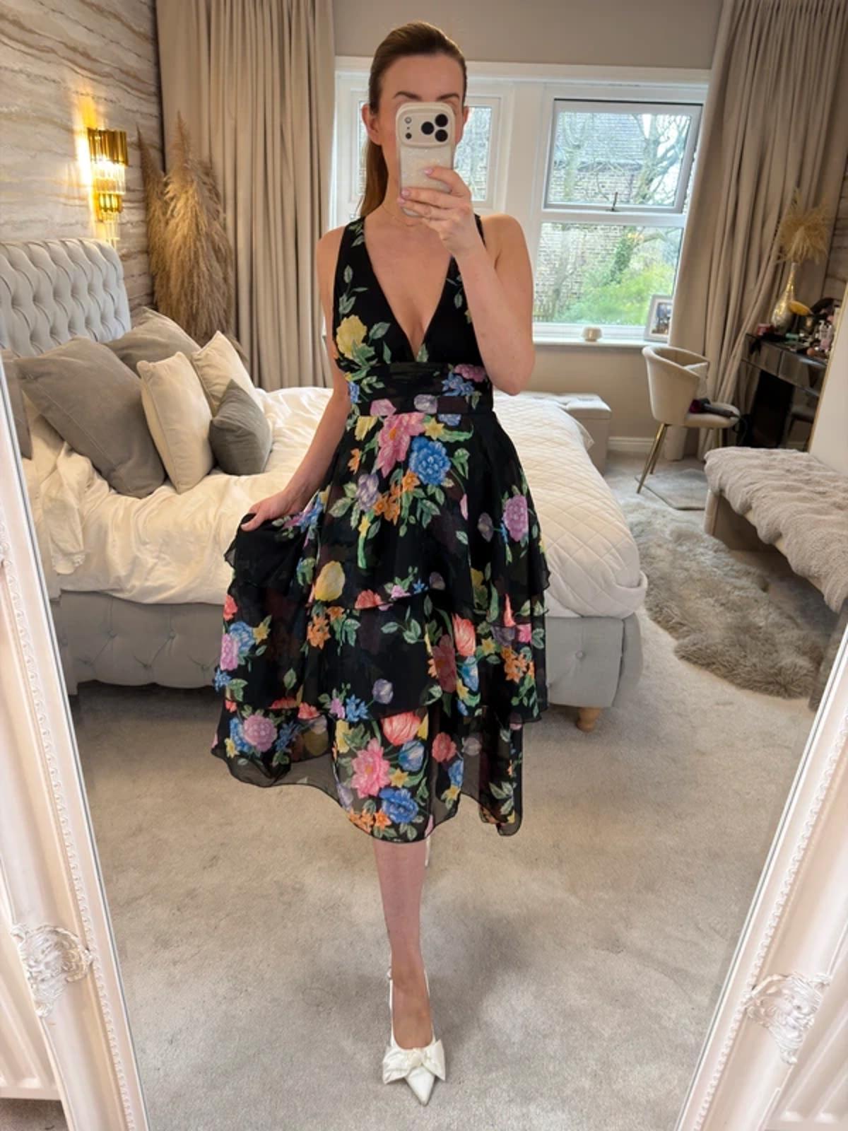 BNWT Topshop Black Ruffle Tiered Floral Dress 6/8