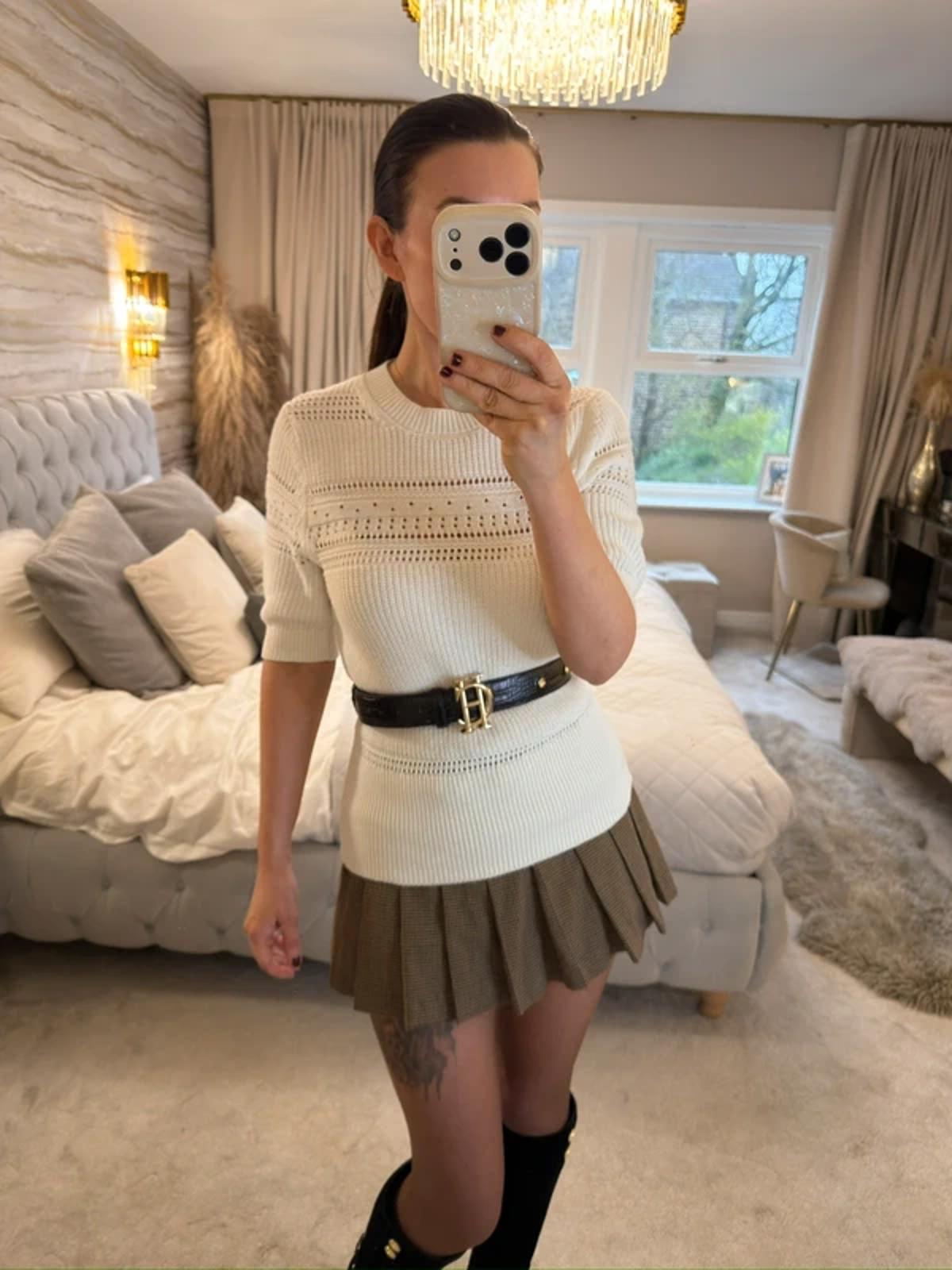 M&S White Knitted Short Sleeve Jumper 12