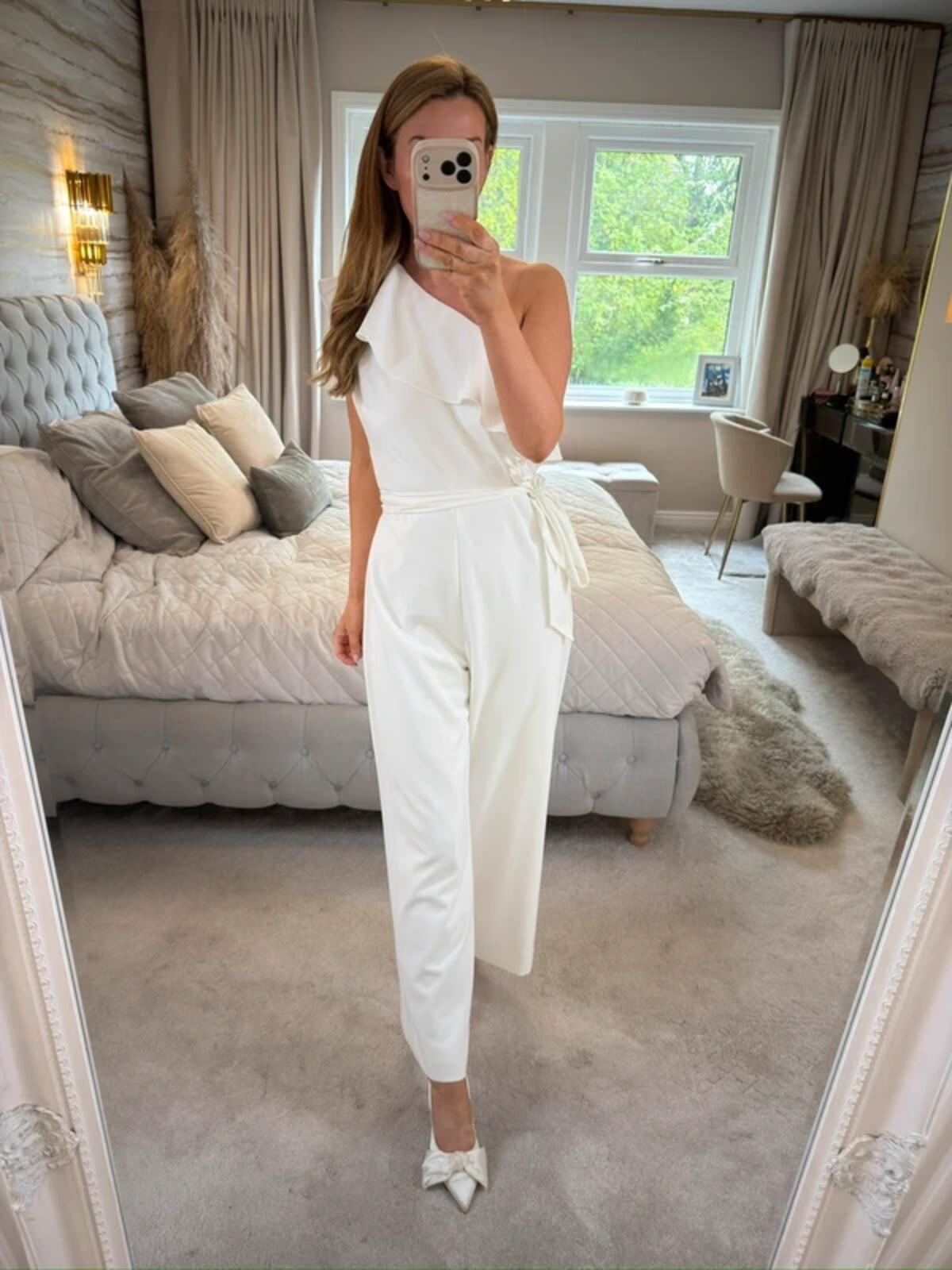 Adrianna Papell White Wide Leg Belted Jumpsuit 14
