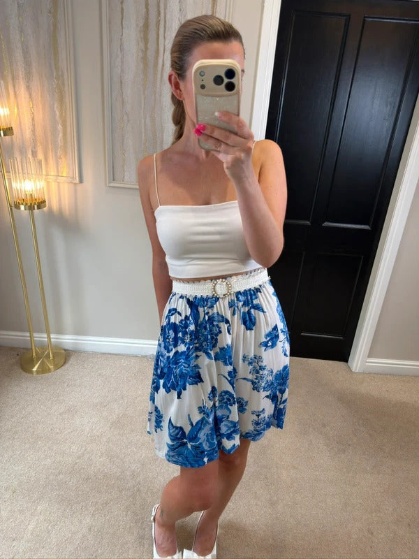 Cath Kidston White & Blue Floral Skirt Small