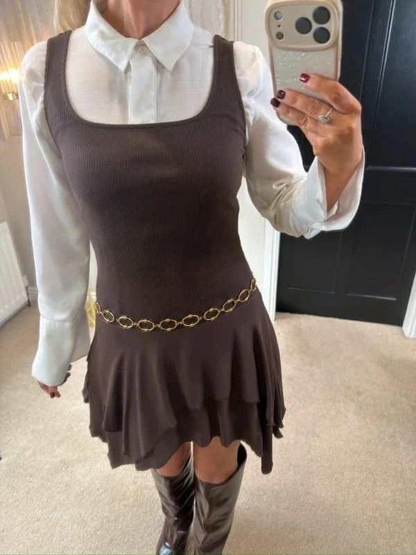 Zara Brown Asymmetrical Dress Small