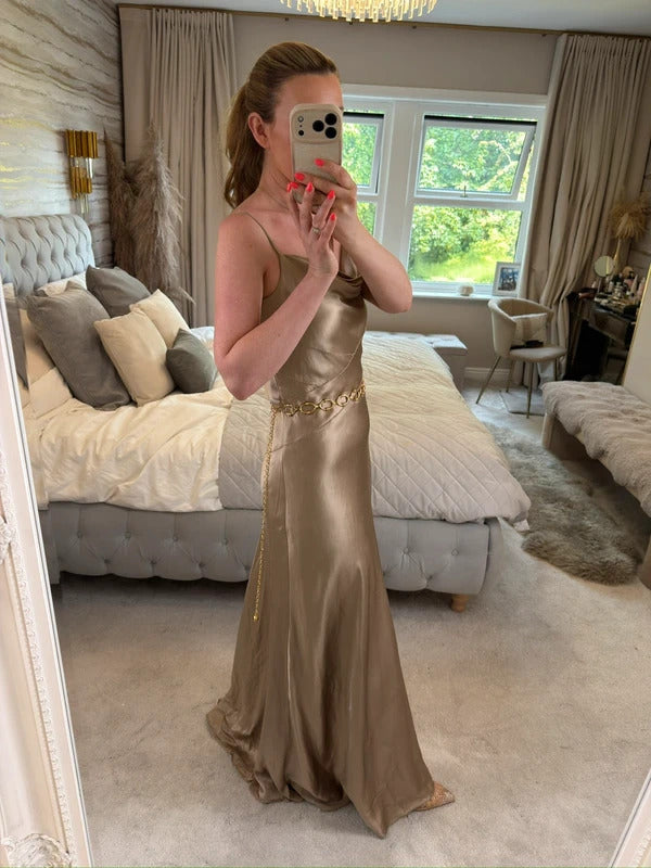 Vintage Monsoon Gold Silk Beaded Dress 10