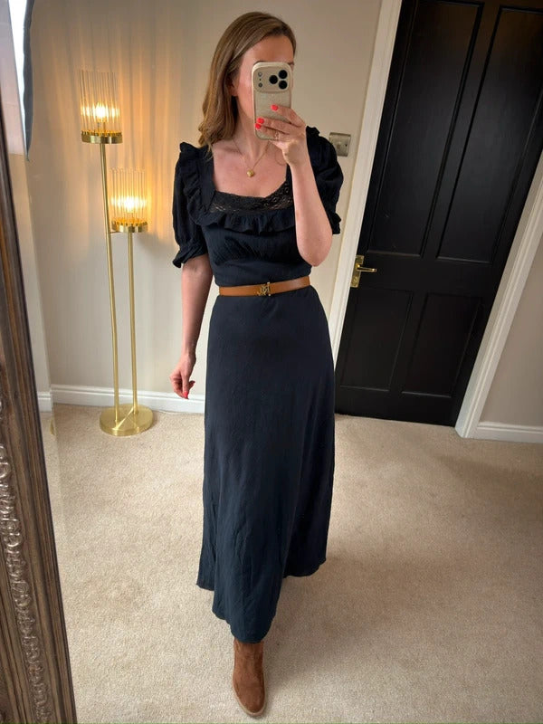 Free People Now & Forever Navy Midi Dress Medium