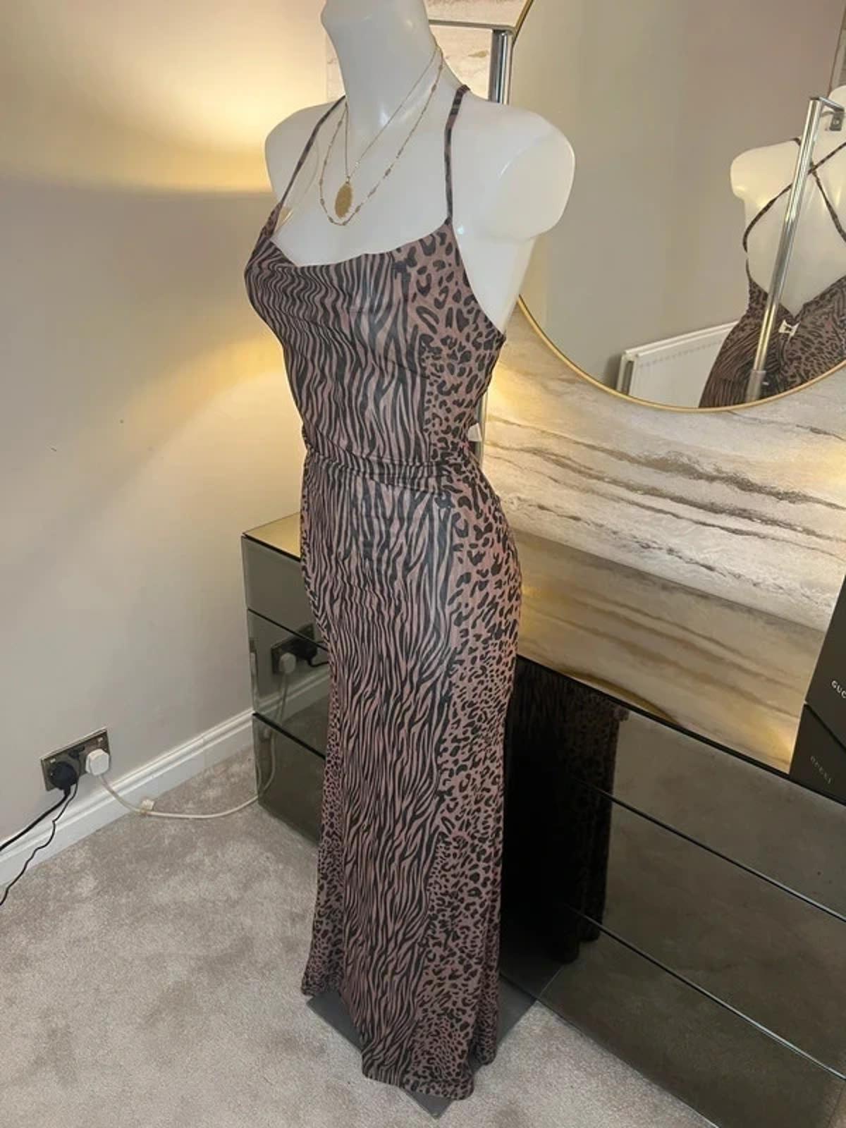 Sorelle Low Back Animal Print Maxi Dress XS
