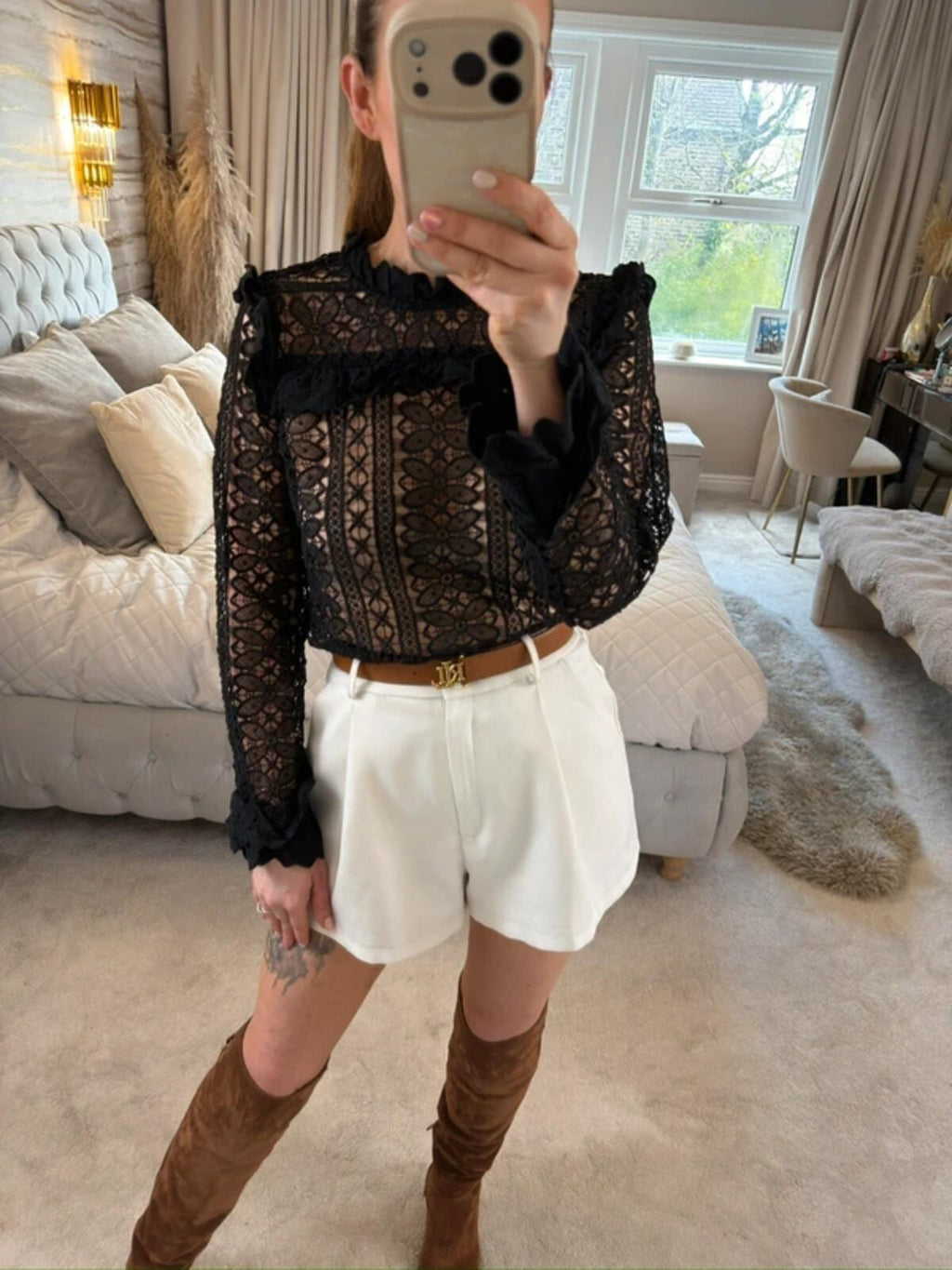 Monsoon Black Sheer Lace Boho Frill Blouse 10