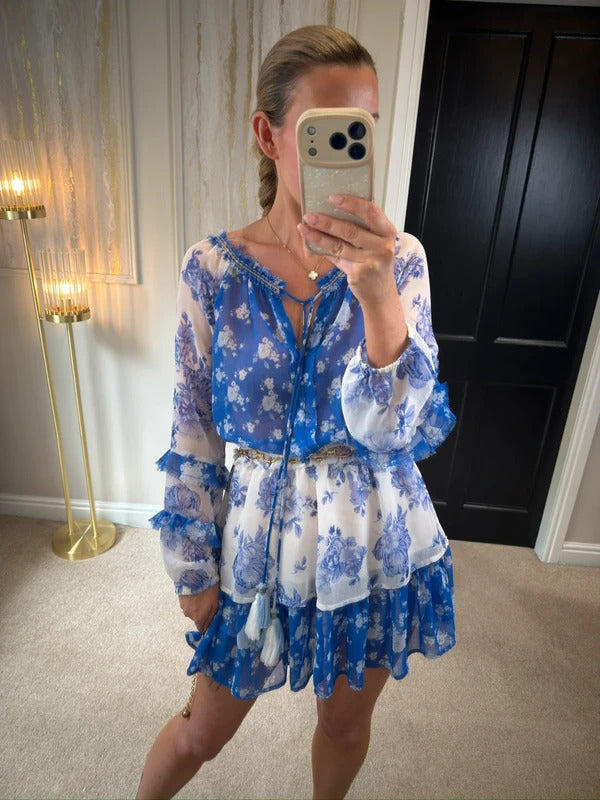 BNWT River Island Blue & White Floral Mini Dress