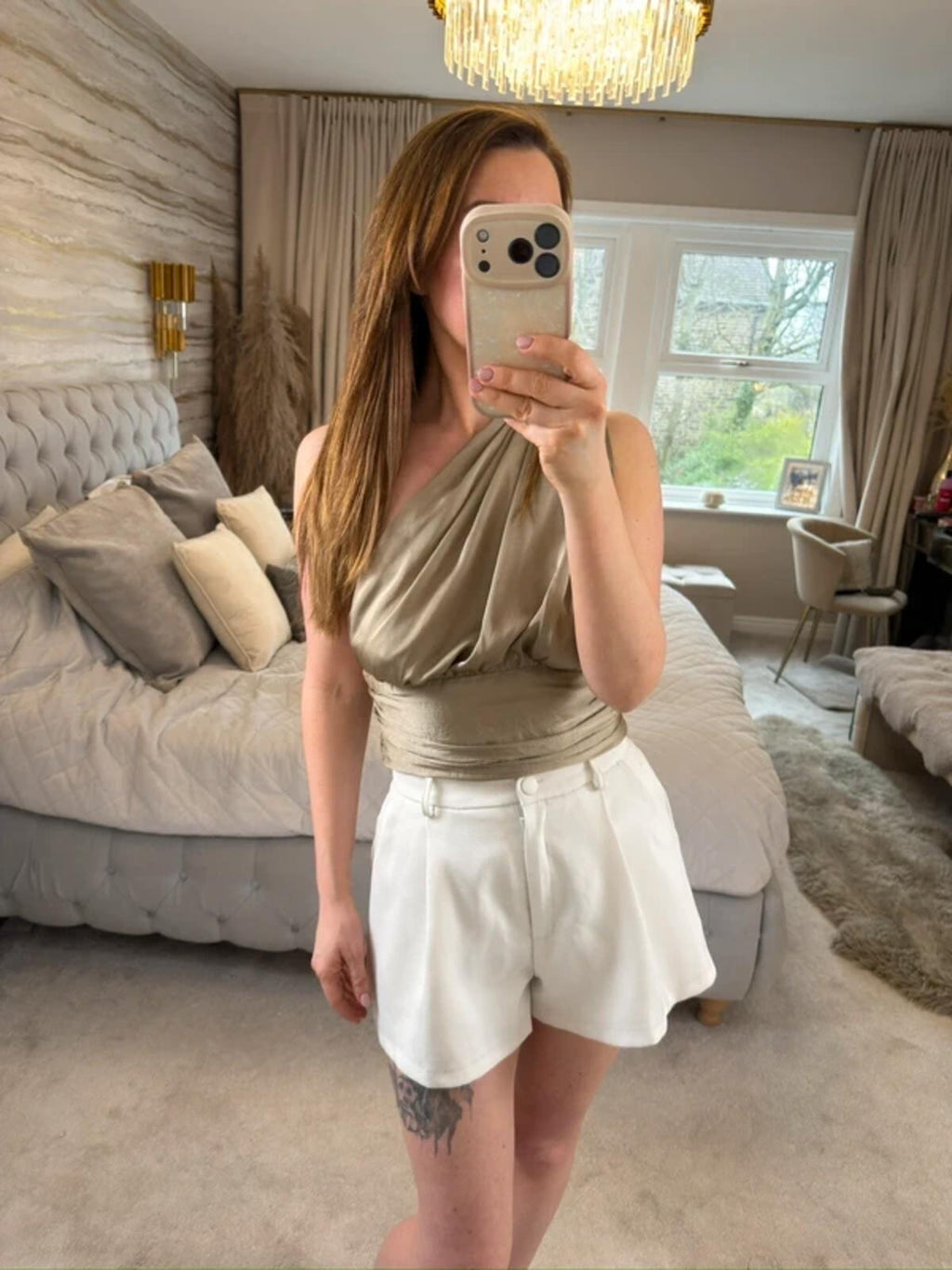 NA-KD Brown Satin Asymmetrical Blouse BNWT 12
