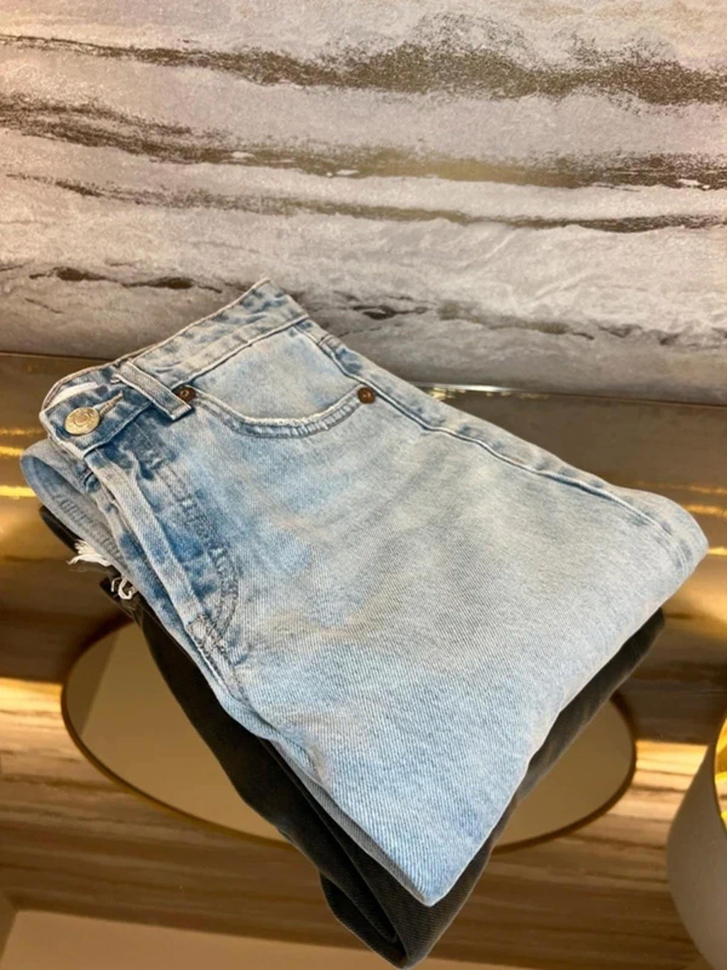 Zara Light Denim Mid Rise Ripped Straight Jeans 6