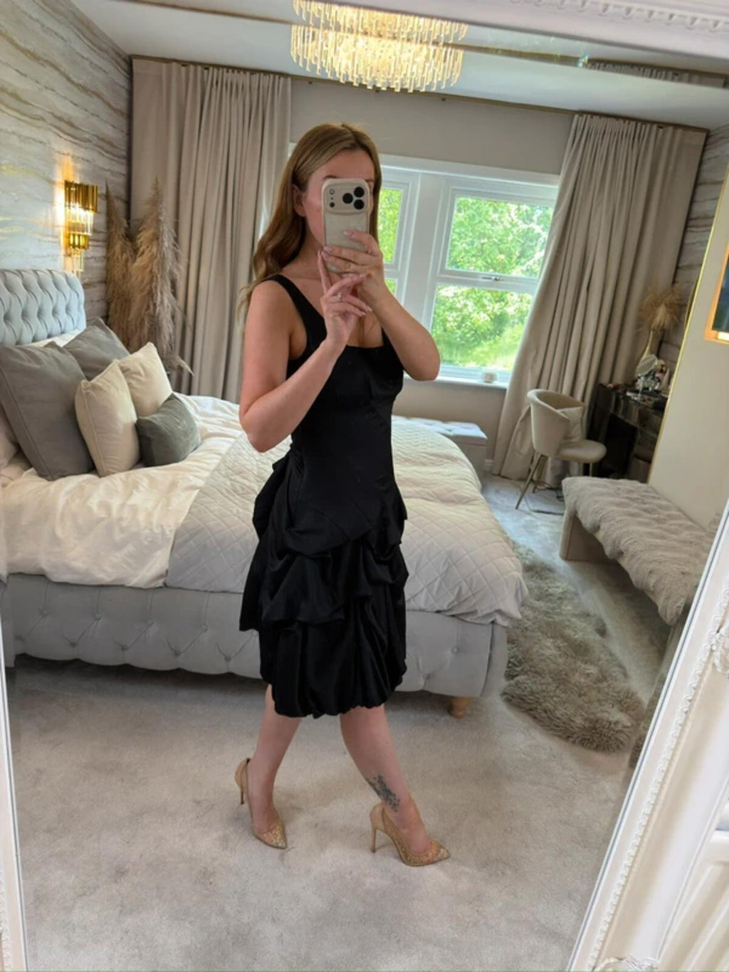 Monsoon Black Satin Bubble Hem Parachute Dress 10