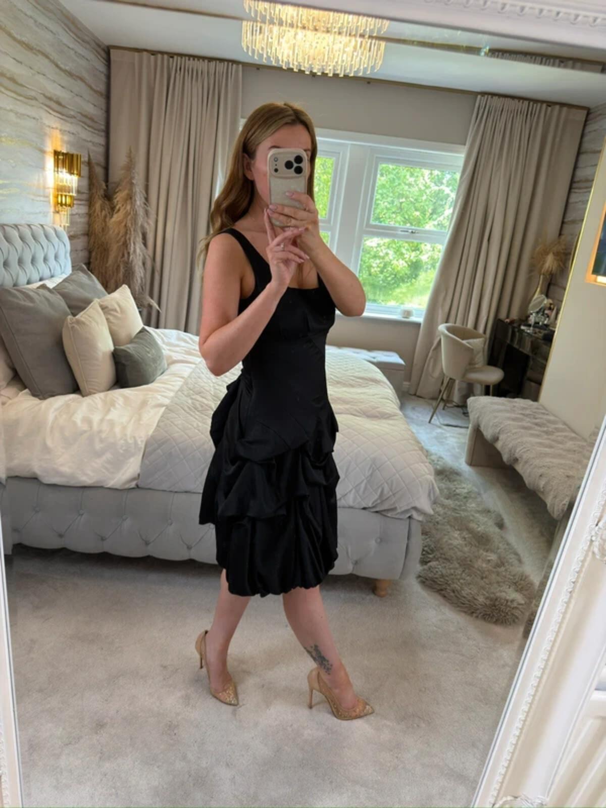 Monsoon Black Satin Bubble Hem Parachute Dress 10