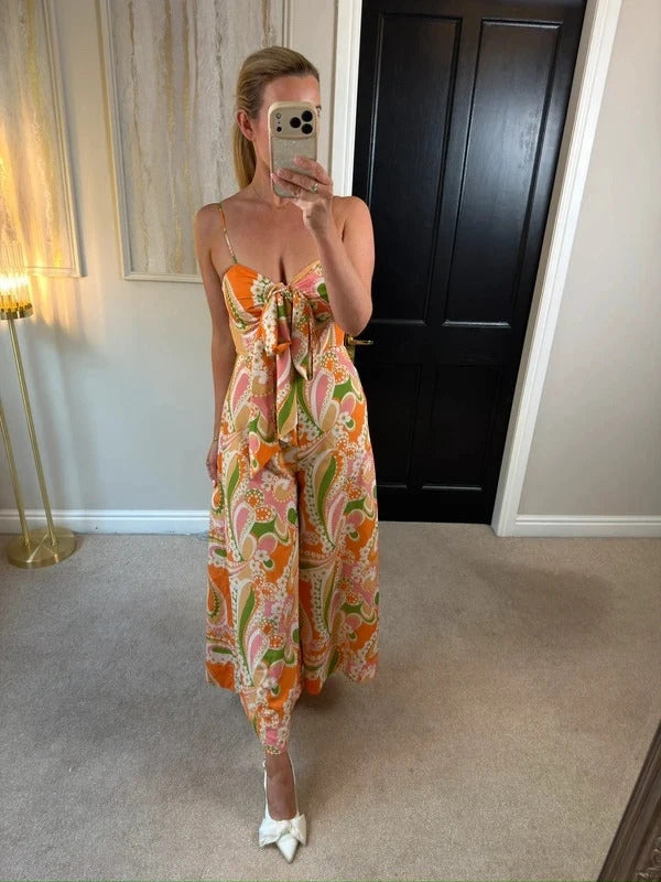 Warehouse Multicoloured Floral Wide Leg Jumpsuit Petite 4